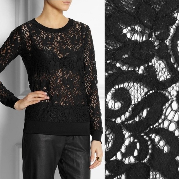 Theory Black Jaidyn Sheer Lace Long Sleeves Crew Neck Size S - Picture 3 of 13